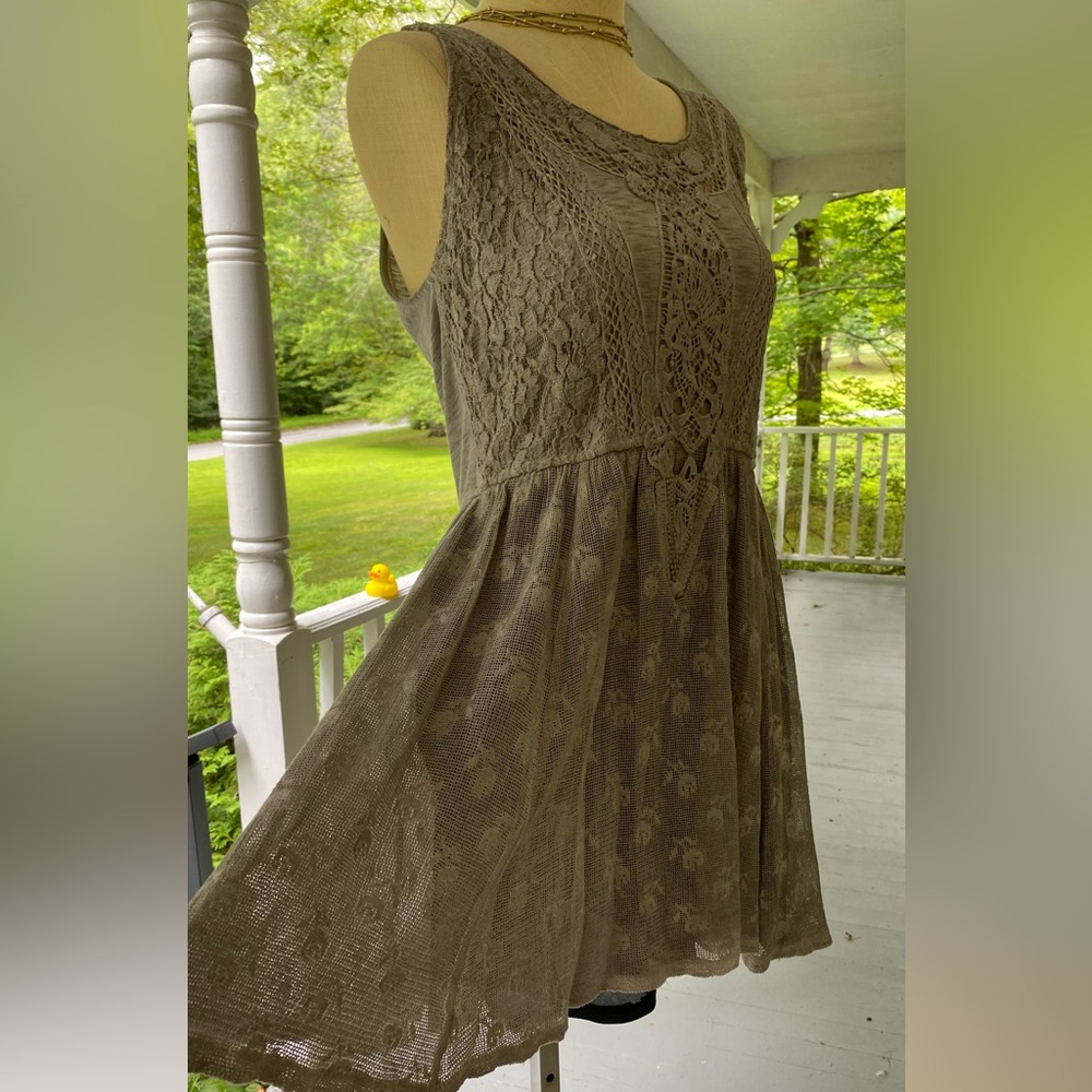 Hem & Thread Lace Mini Dress - Taupe